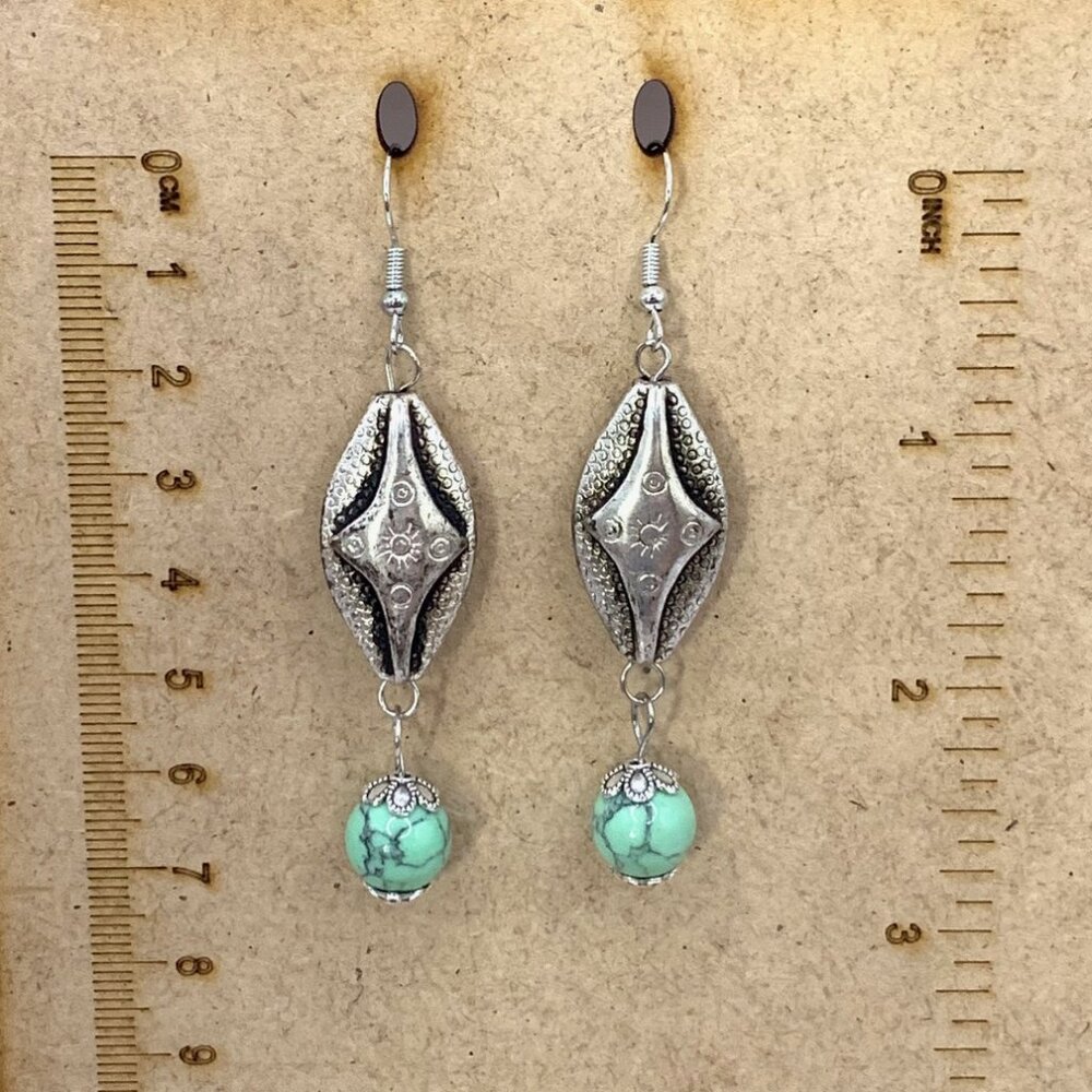 Recycled Upcycled Silver & Green Handmade Bead Pierced Earrings LR121